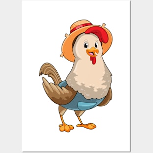 Chicken as Farmer with Hat Posters and Art